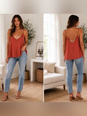 Free People Deep V Bandeau Top In Copper/Rust Size Medium
